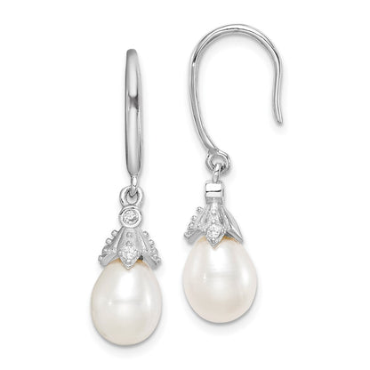 Sterling Silver White Teardrop Cultured Pearl & Cubic Zirconia Dangle Earrings