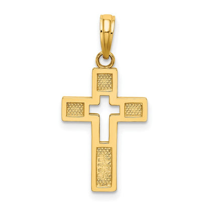 14k Yellow Gold Polished Cut-Out Cross Charm Pendant for Women
