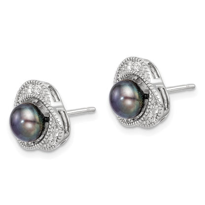 Sterling Silver Polished Black 6-7mm Freshwater Cultured Pearl & Topaz Earrings