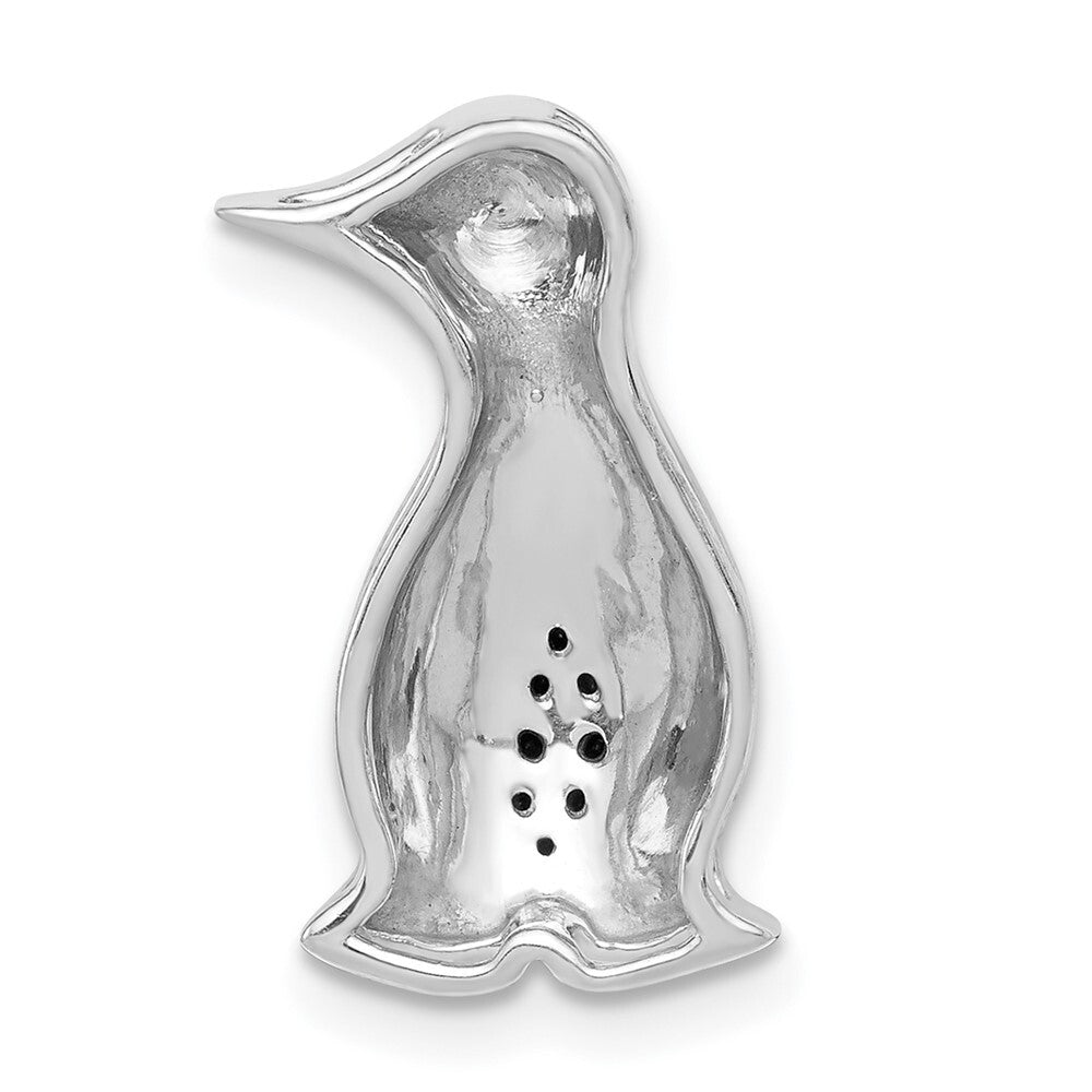 14k White Gold Black Diamond Penguins Chain Slide Pendant for Women
