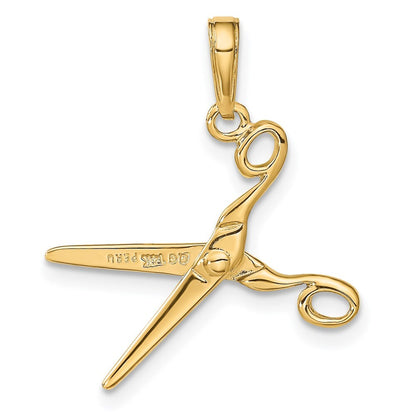 14k Yellow Gold 3-D Moveable Scissors Pendant for Women