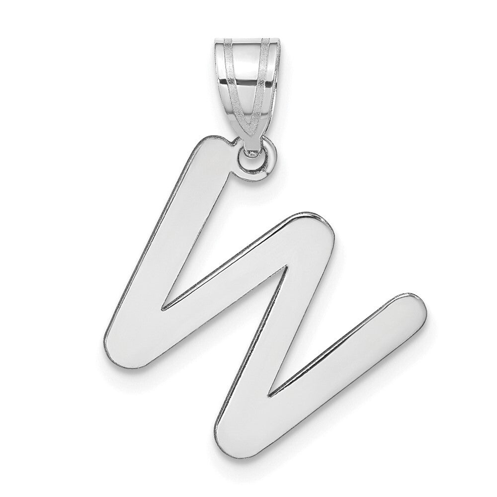14k White Gold Polished Bubble Letter W Initial Pendant for Women