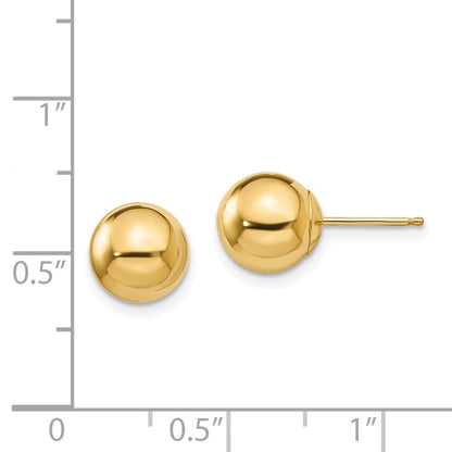 14k Yellow Gold Polished 8mm Ball Stud Earrings Gift for Women