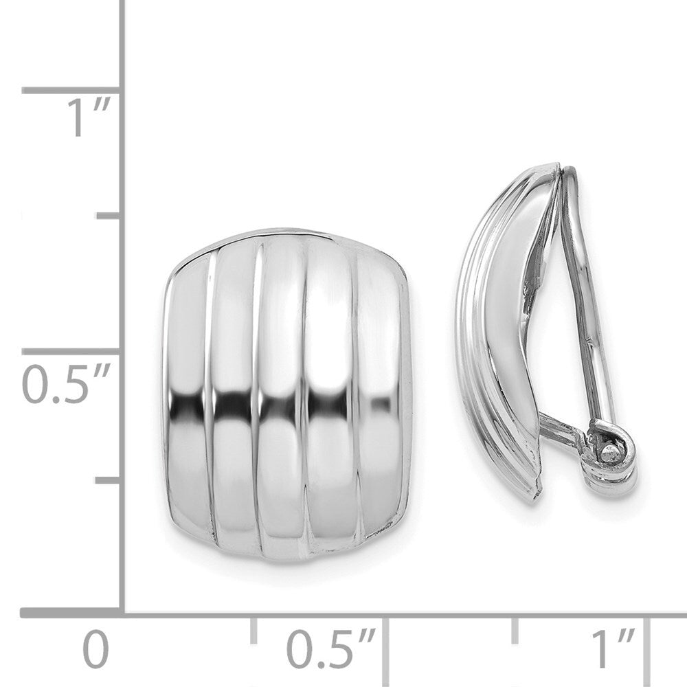 14k White Gold Polished Ribbed Non-pierced Omega Back Stud Earrings