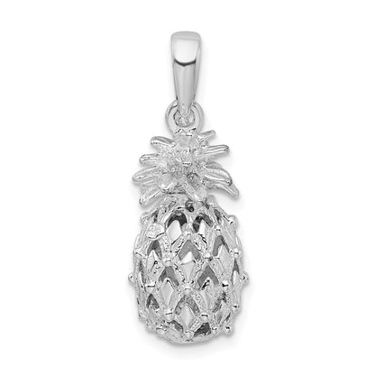 Sterling Silver Rhodium-Plated Polished 3D Cut-Out Medium Pineapple Pendant