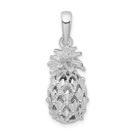 Sterling Silver Rhodium-Plated Polished 3D Cut-Out Medium Pineapple Pendant