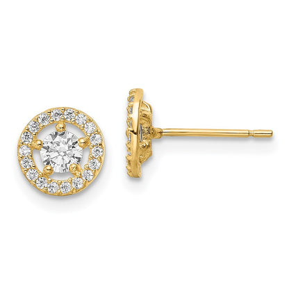 14k Yellow Gold Cubic Zirconia Halo Stud Earrings Gift for Women