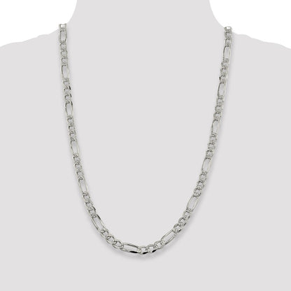 Sterling Silver 7.25mm Pav� Flat Figaro Chain