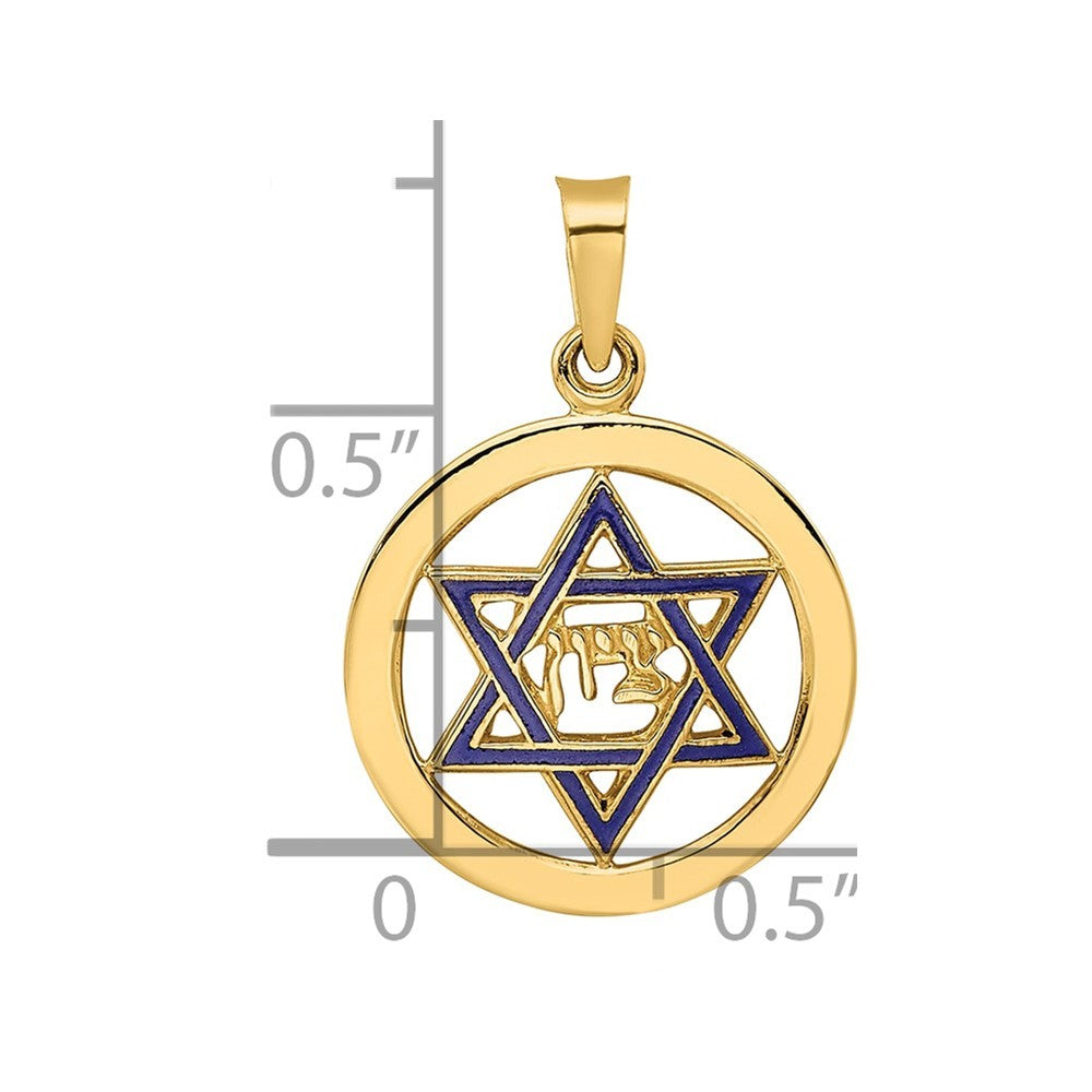14k Yellow Gold Polished and Enameled Solid Star of David Pendant