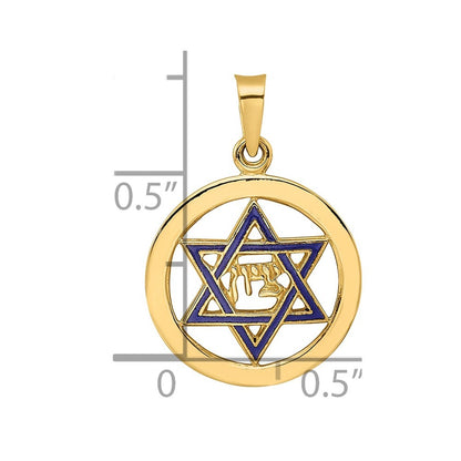 14k Yellow Gold Polished and Enameled Solid Star of David Pendant