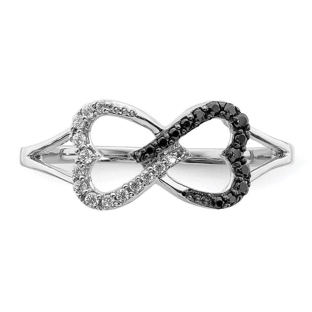 14k White Gold Black and White Diamond Infinity Heart Ring Size 7