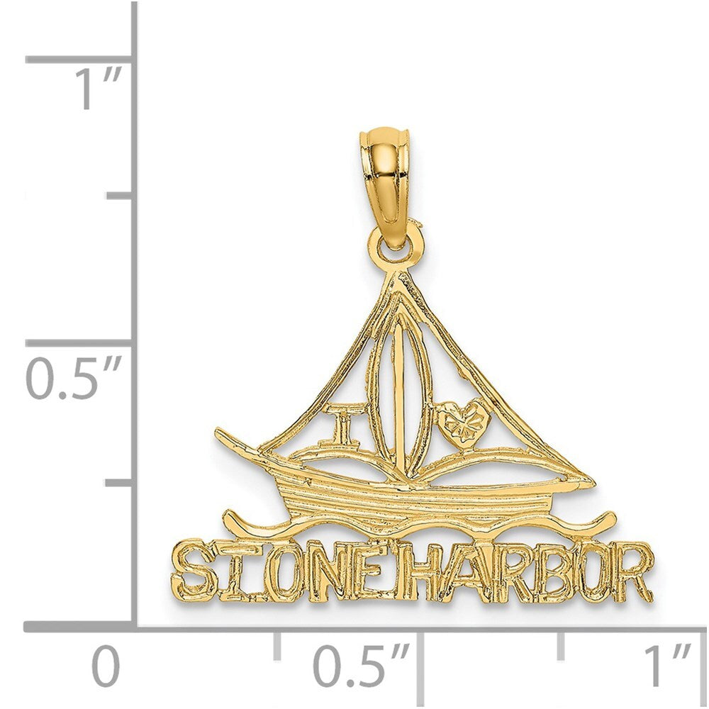 14k Yellow Gold I LOVE STONE HARBOR Sailboat Charm Pendant for Women