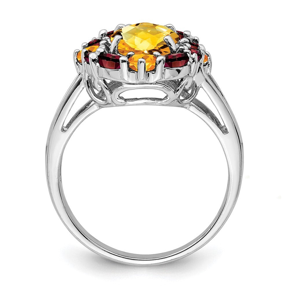 Sterling Silver Rhodium Citrine & Garnet Ring Size 6