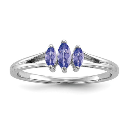 Sterling Silver Rhodium 3 Stone Tanzanite Ring Size 6