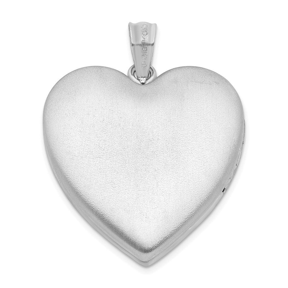 Sterling Silver Rhodium-plated 24mm Satin Enameled & Diamond-cut Rose Locket