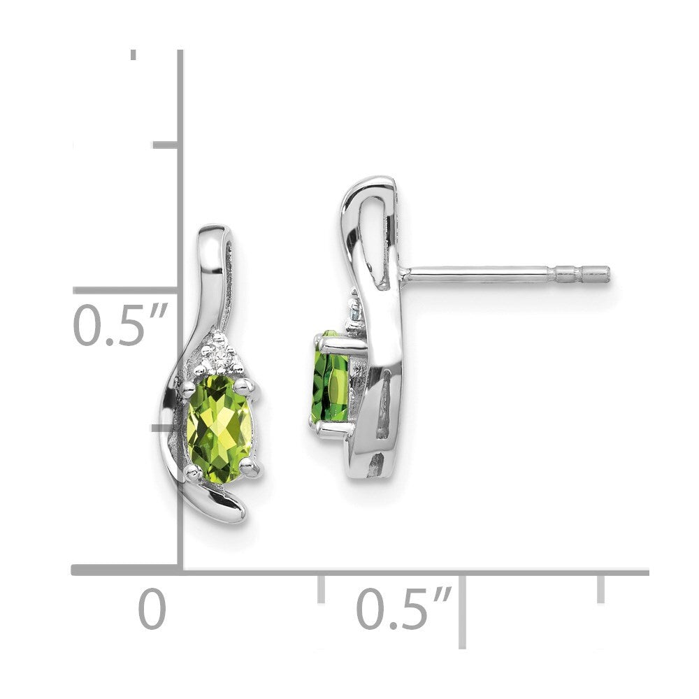 14k White Gold Peridot and Diamond Stud Earrings Gift for Women