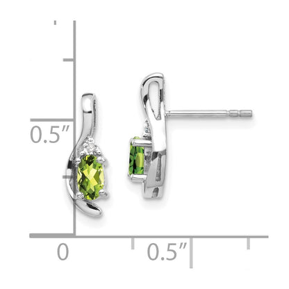 14k White Gold Peridot and Diamond Stud Earrings Gift for Women