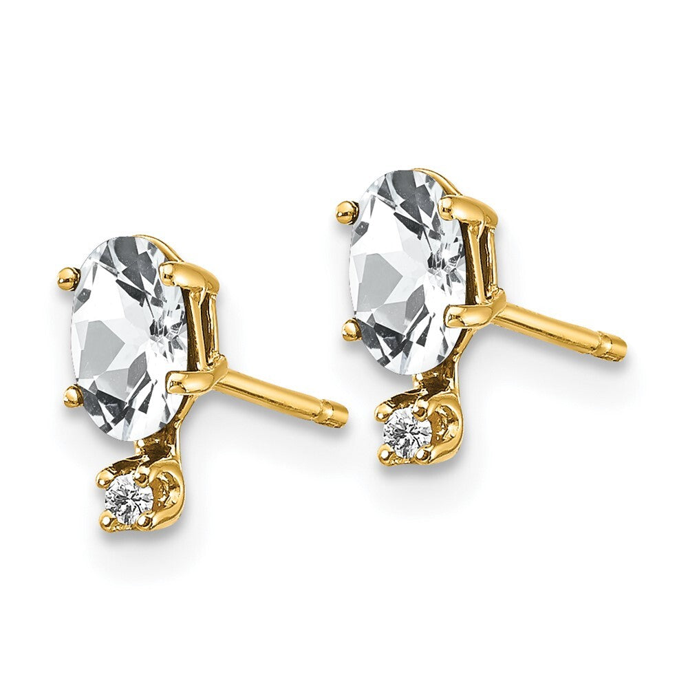 14k Yellow Gold Diamond & White Topaz Birthstone Stud Earrings Gift for Women