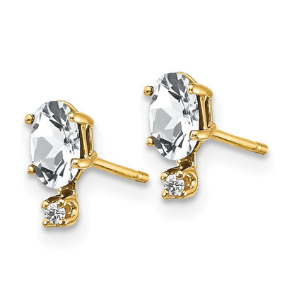14k Yellow Gold Diamond & White Topaz Birthstone Stud Earrings Gift for Women