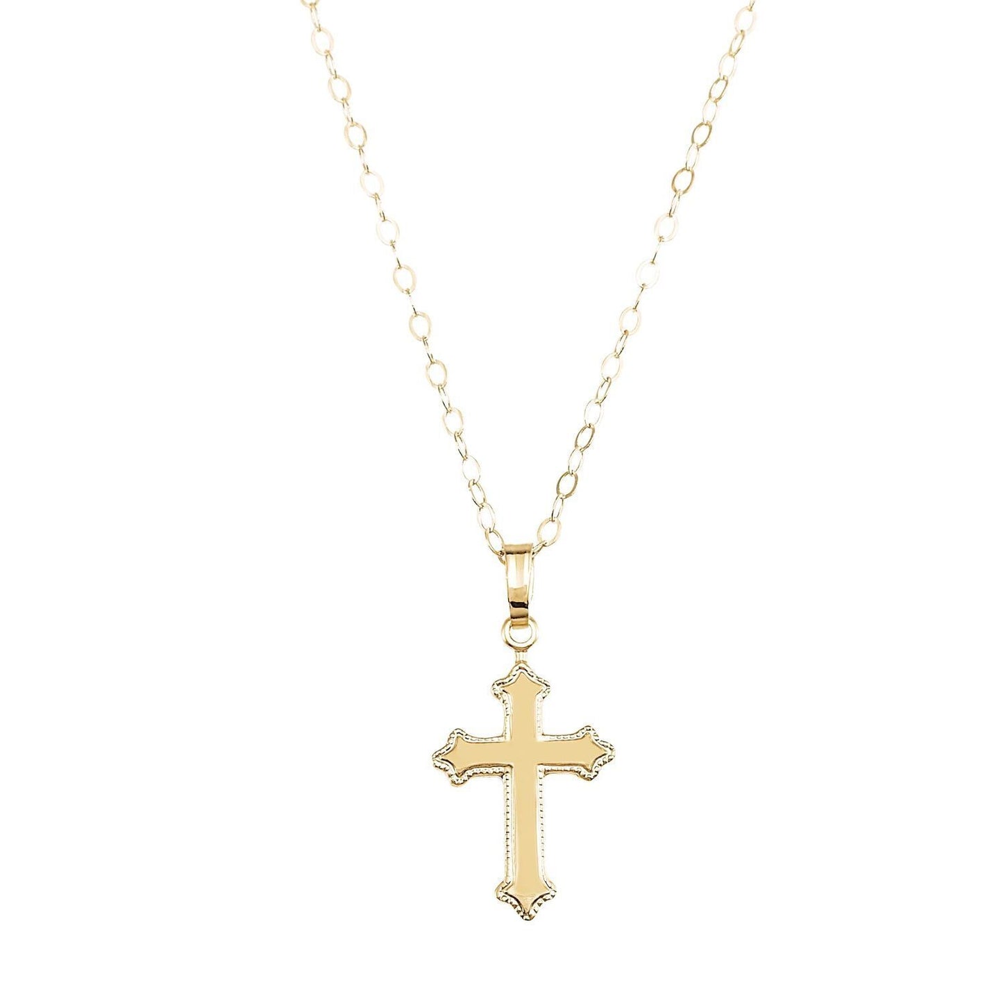 14k Yellow Gold Cross 15" Necklace Fine Jewelry for Women