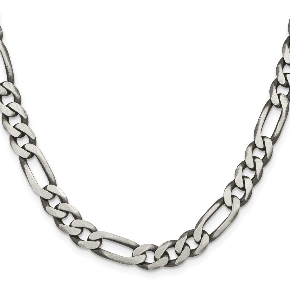 Sterling Silver Antiqued 7.75mm Figaro Chain Necklace