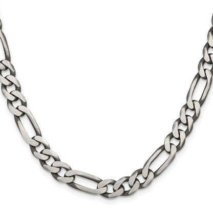Sterling Silver Antiqued 7.75mm Figaro Chain Necklace