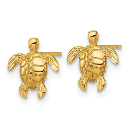 14k Yellow Gold Polished and Diamond-cut Turtle Stud Earrings Gift for Women