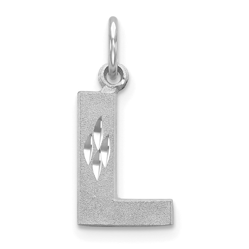 14k White Gold Satin Diamond-cut Letter L Initial Charm Pendant for Women