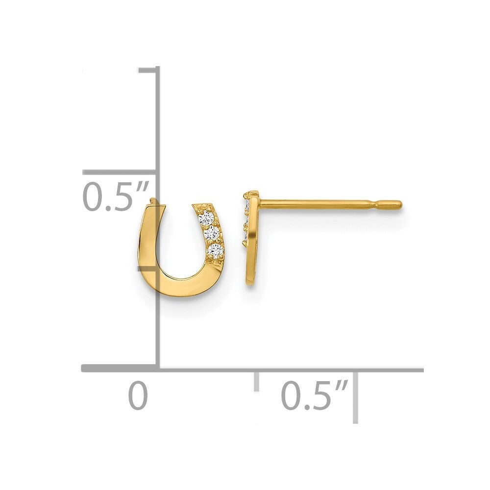 14k Yellow Gold Cubic Zirconia Children's Horseshoe Stud Earrings