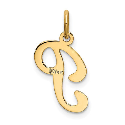 14k Yellow Gold Script Letter P Initial Charm Pendant for Women