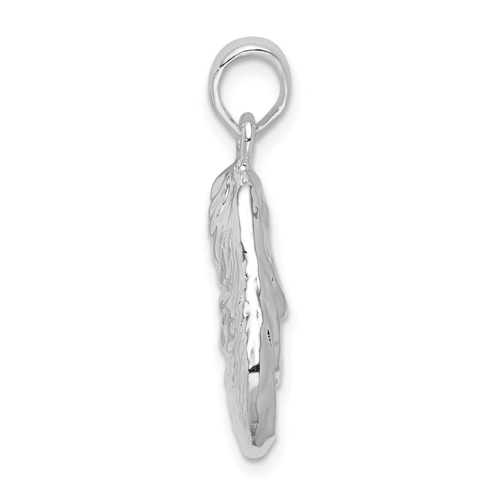 Sterling Silver Rhodium-Plated Polished and Textured 3D Oyster Shell Pendant