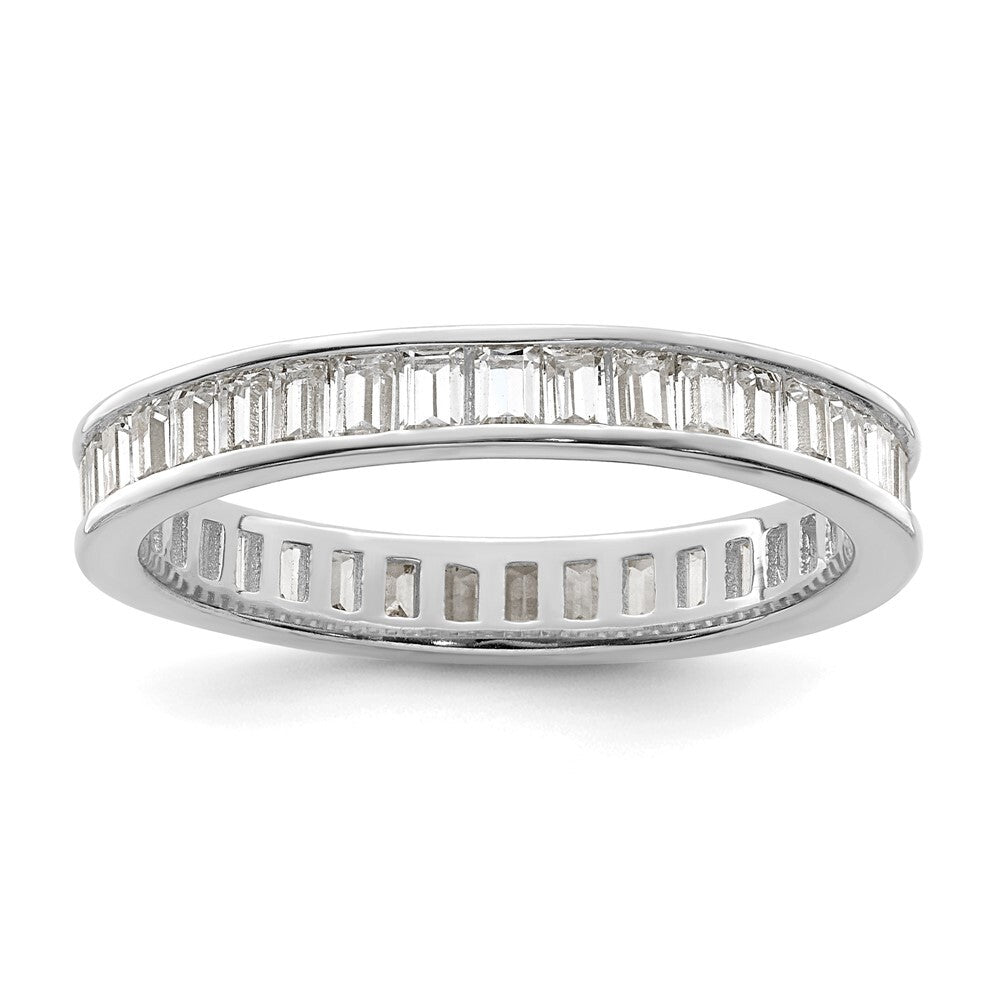 Sterling Silver Polished Rhodium-plated Channel Set CZ Band Size 8