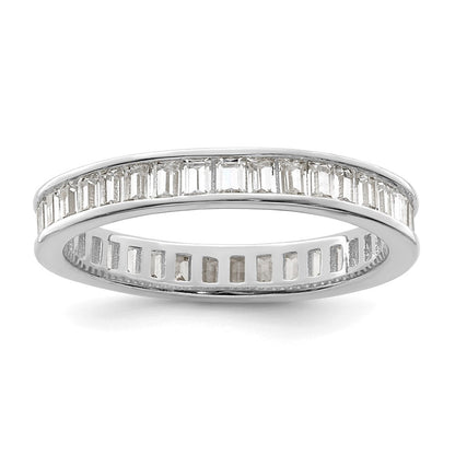 Sterling Silver Polished Rhodium-plated Channel Set CZ Band Size 8