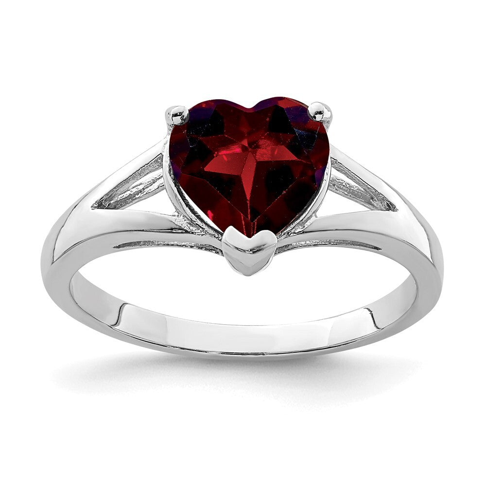 Sterling Silver Rhodium Garnet Ring Size 7
