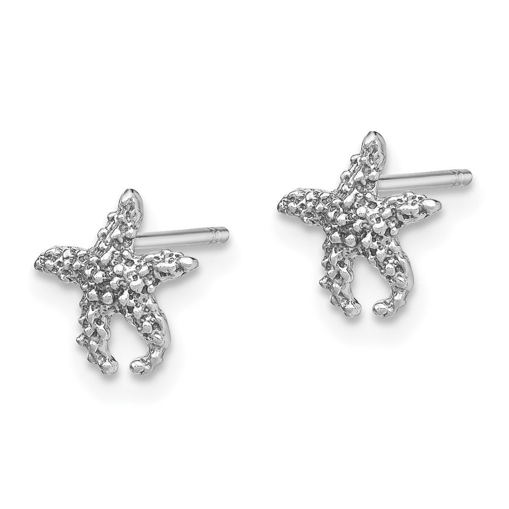 14K White Gold Polished and Textured Starfish Earrings