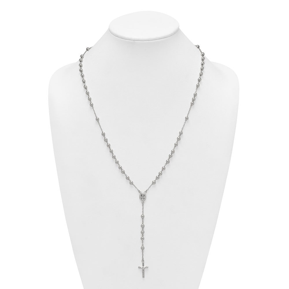 Sterling Silver Polished and Beaded Rosary 24 inch Necklace