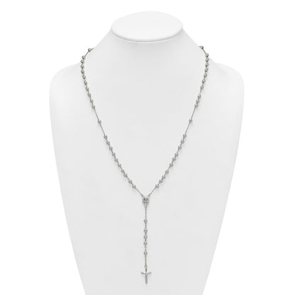 Sterling Silver Polished and Beaded Rosary 24 inch Necklace