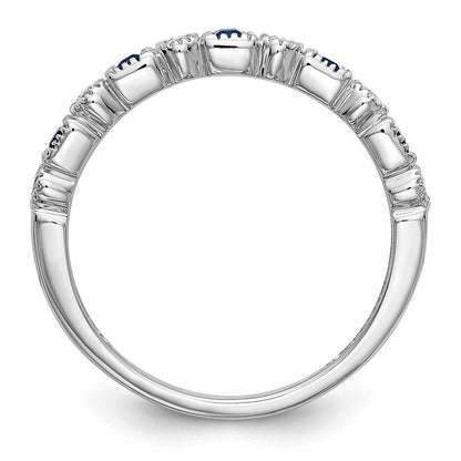 14k White Gold 1/10 carat Diamond and Blue Sapphire Complete Band Size 7