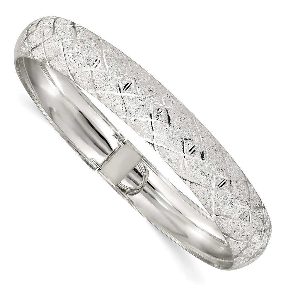 Sterling Silver 10mm Polished Diamond-Cut Textured Flexible Bangle