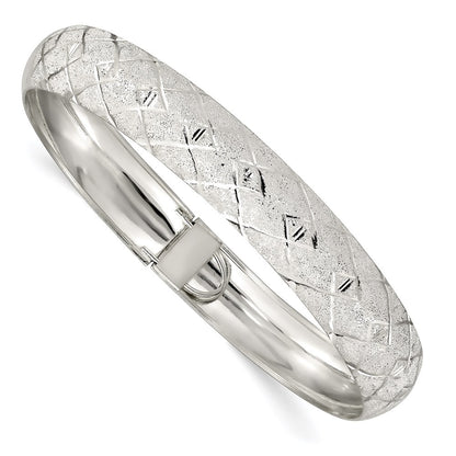 Sterling Silver 10mm Polished Diamond-Cut Textured Flexible Bangle