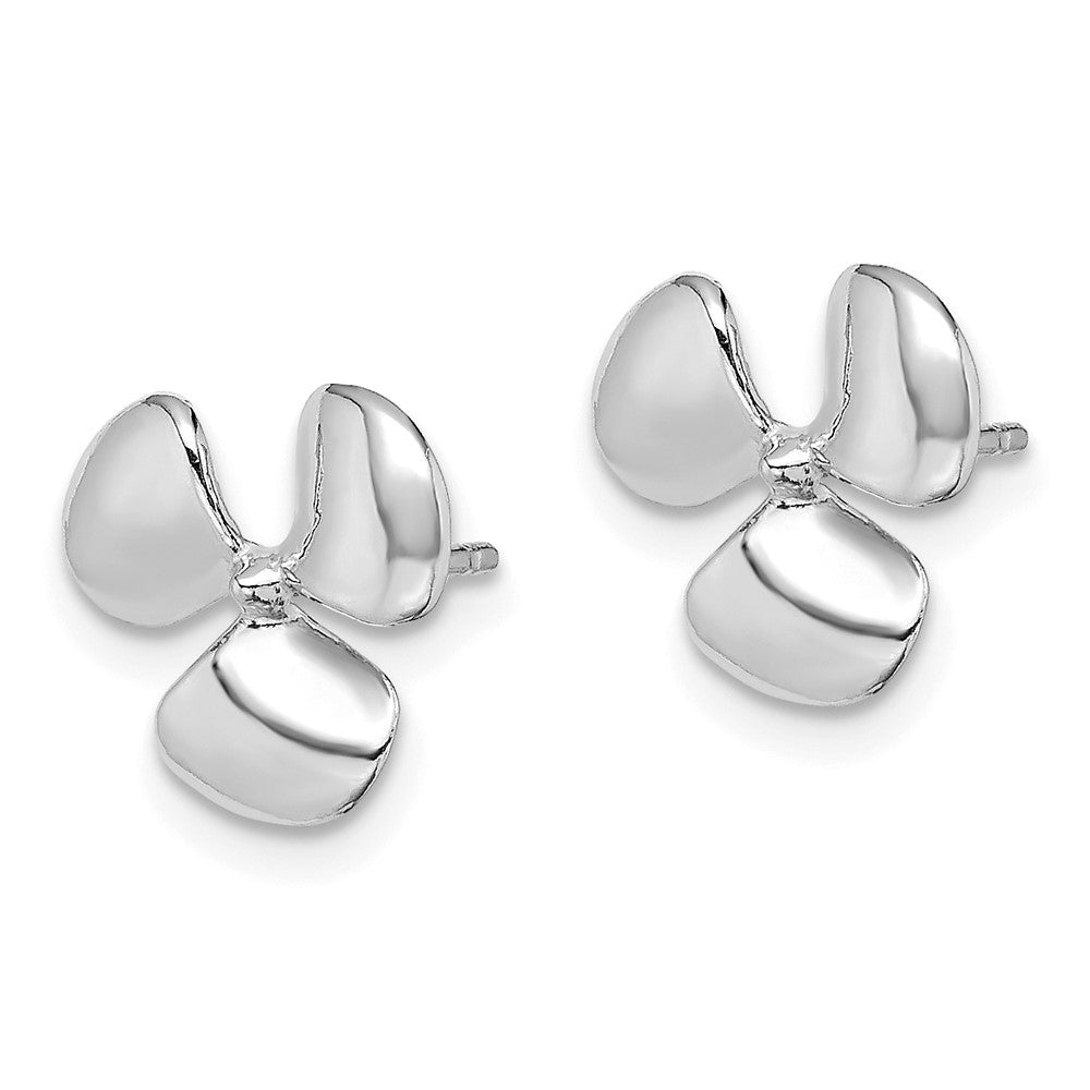 14K White Gold Polished Three Blade Propeller w/ Center Bead Earrings