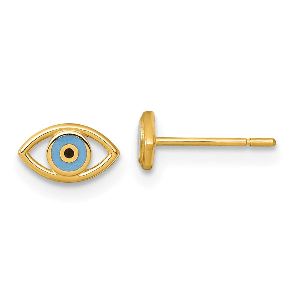 14k Yellow Gold Polished Blue and Black Enameled Evil Eye Stud Earrings
