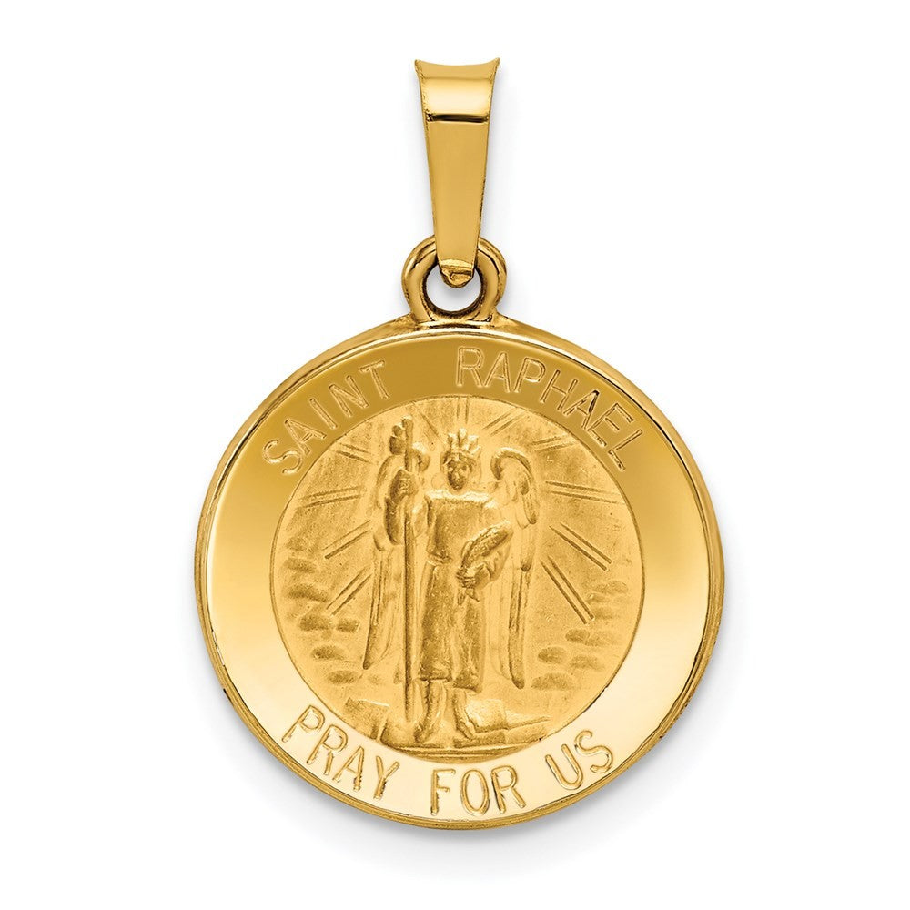14k Yellow Gold Polished and Satin St Raphael Medal Hollow Pendant