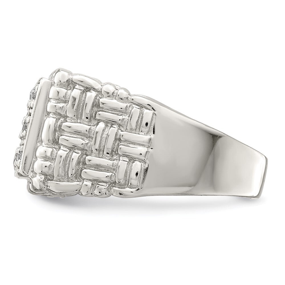 Sterling Silver Rhodium-plated Men's Cubic Zirconia Ring Size 10
