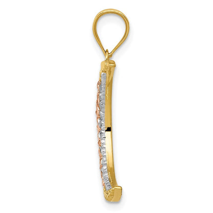 14k Two-tone Gold White Rhodium Diamond-cut Moon Pendant for Women