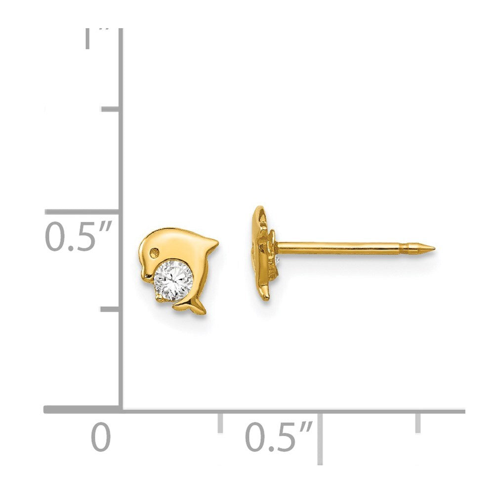 14k Yellow Gold Dolphin Cubic Zirconia Stud Earrings Gift for Women