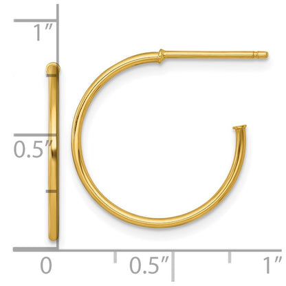 14k Yellow Gold Polished 1.2 x 20mm Solid C-Hoop Earrings