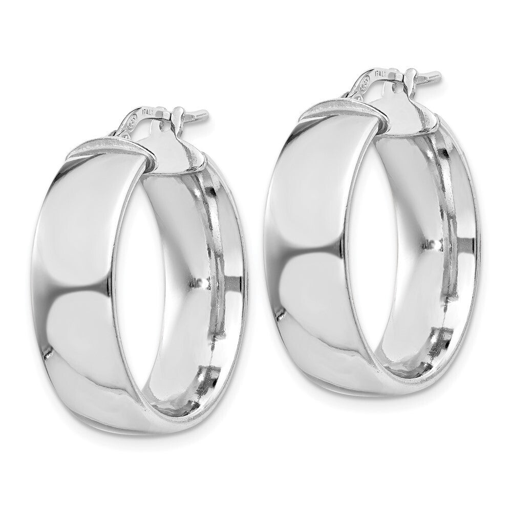 Sterling Silver Rhodium-plated 7.5x25mm Hoop Earrings
