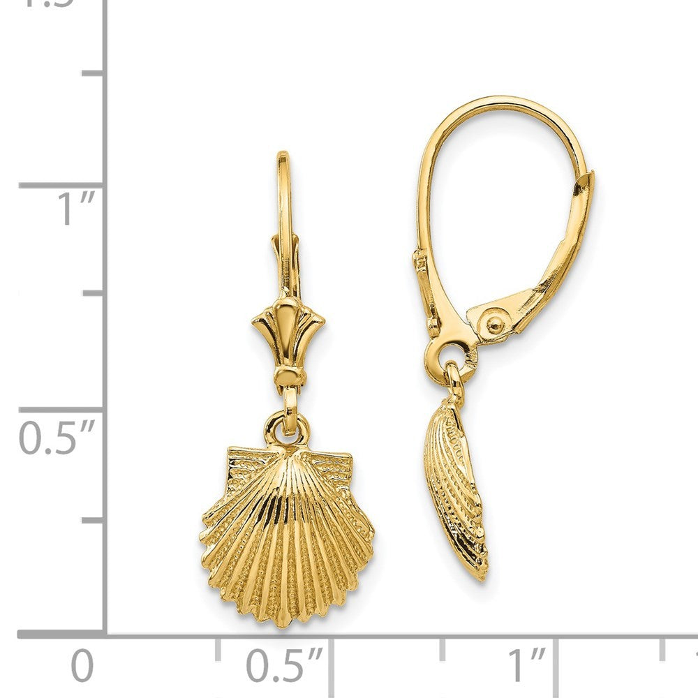 14k Yellow Gold Scallop Shell Drop Dangle Earrings