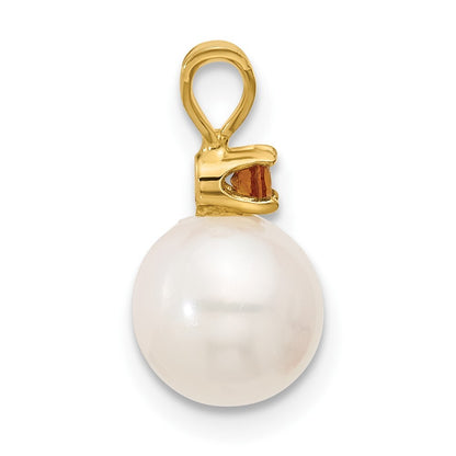 14k Yellow Gold 7-7.5mm White Round Freshwater Cultured Pearl & itrine Pendant